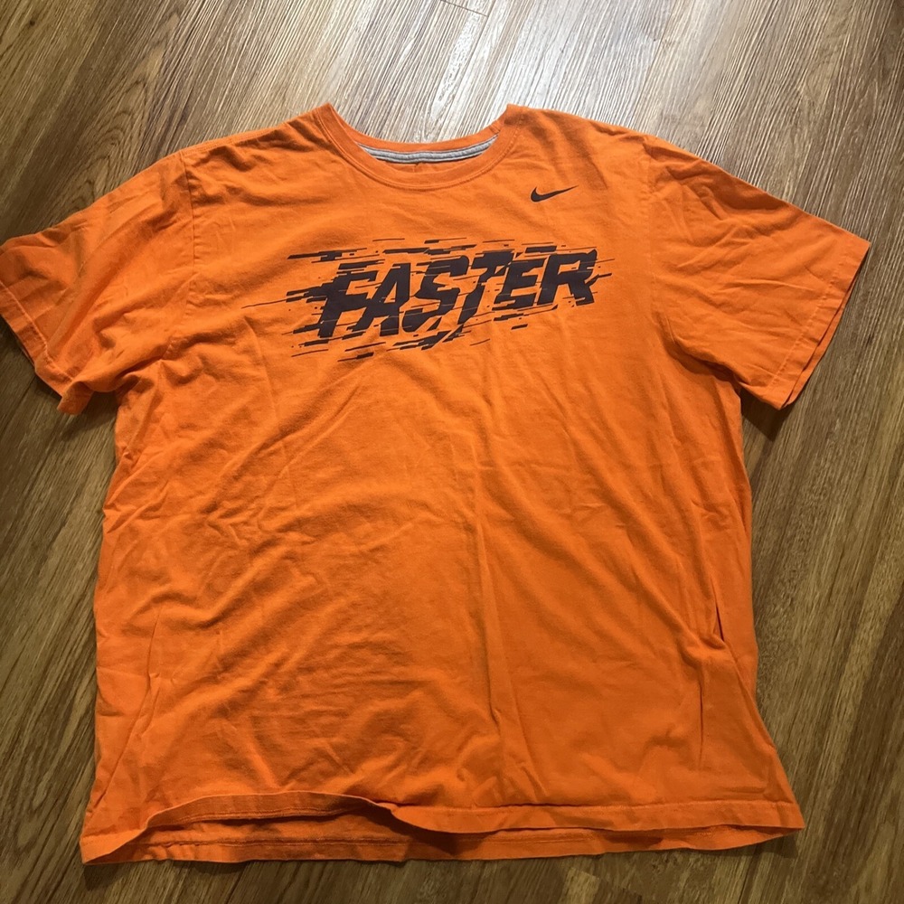 Vintage Nike Shirt Mens‎ 2XL Faster Orange Shirt/short Sleeve Crew Neck